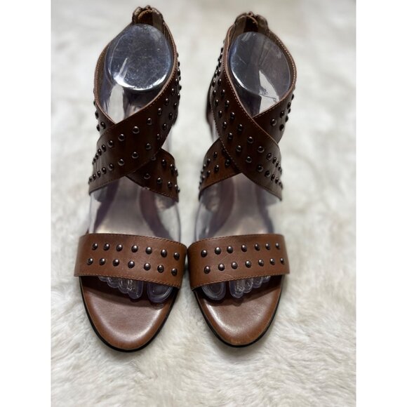 Sofft Brown Studded Open-Toe Heeled Sandals With Zipper Back & Clear Strap women - Picture 7 of 13